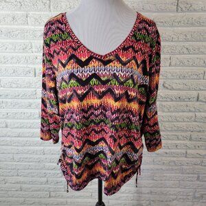 Caribbean Joe Womens Top 2X 3/4 Sleeve Red Geometric Cotton Blend GEO2XE